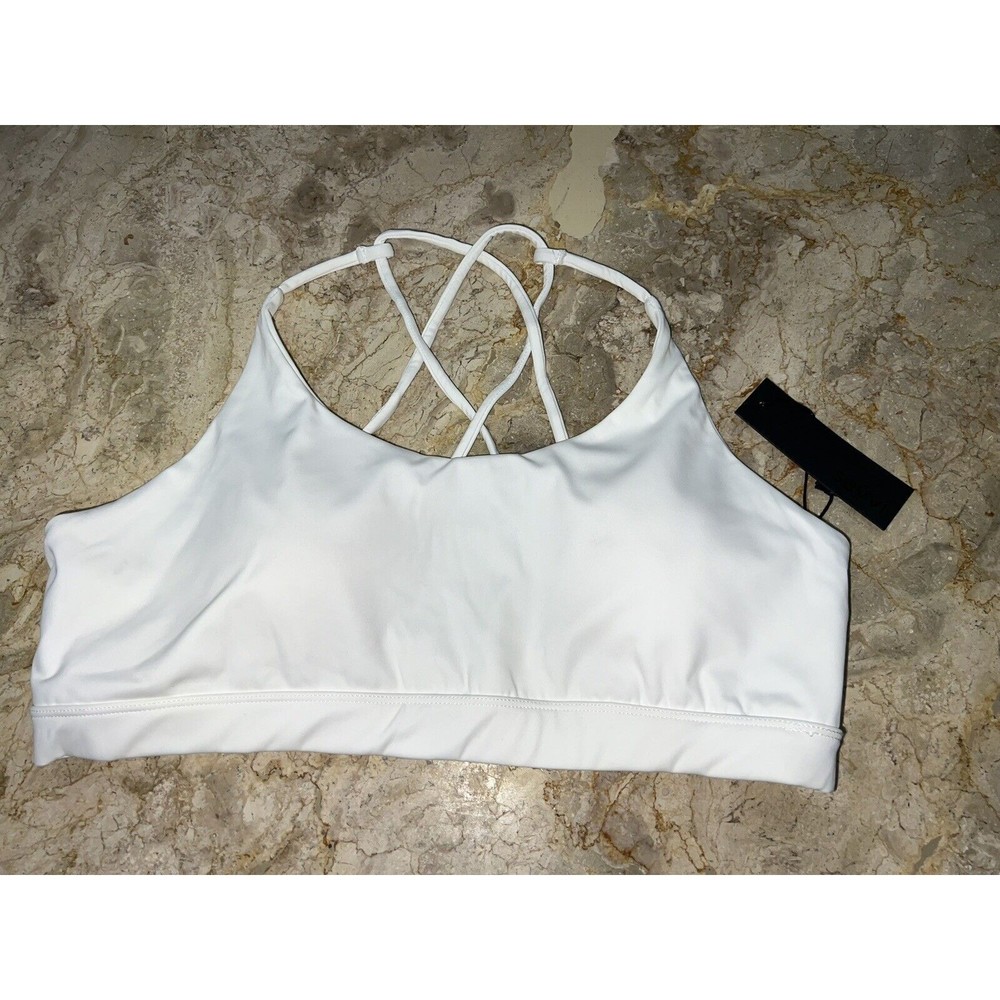 Savvi White Cross Back Taj Sports Bra Scoop Neck Medium Impact Size XL NWT